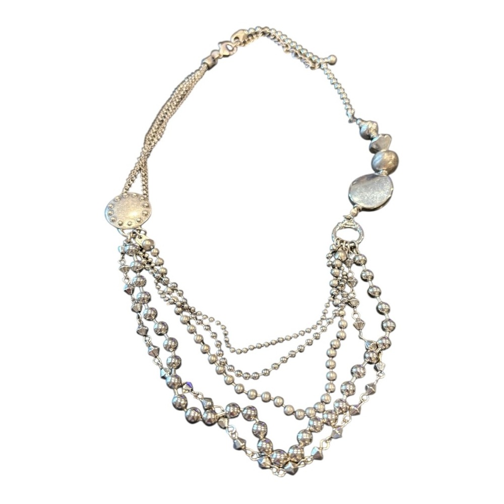 Chico’s Silver-Tone Multi-Strand Beaded Statement Necklace J12